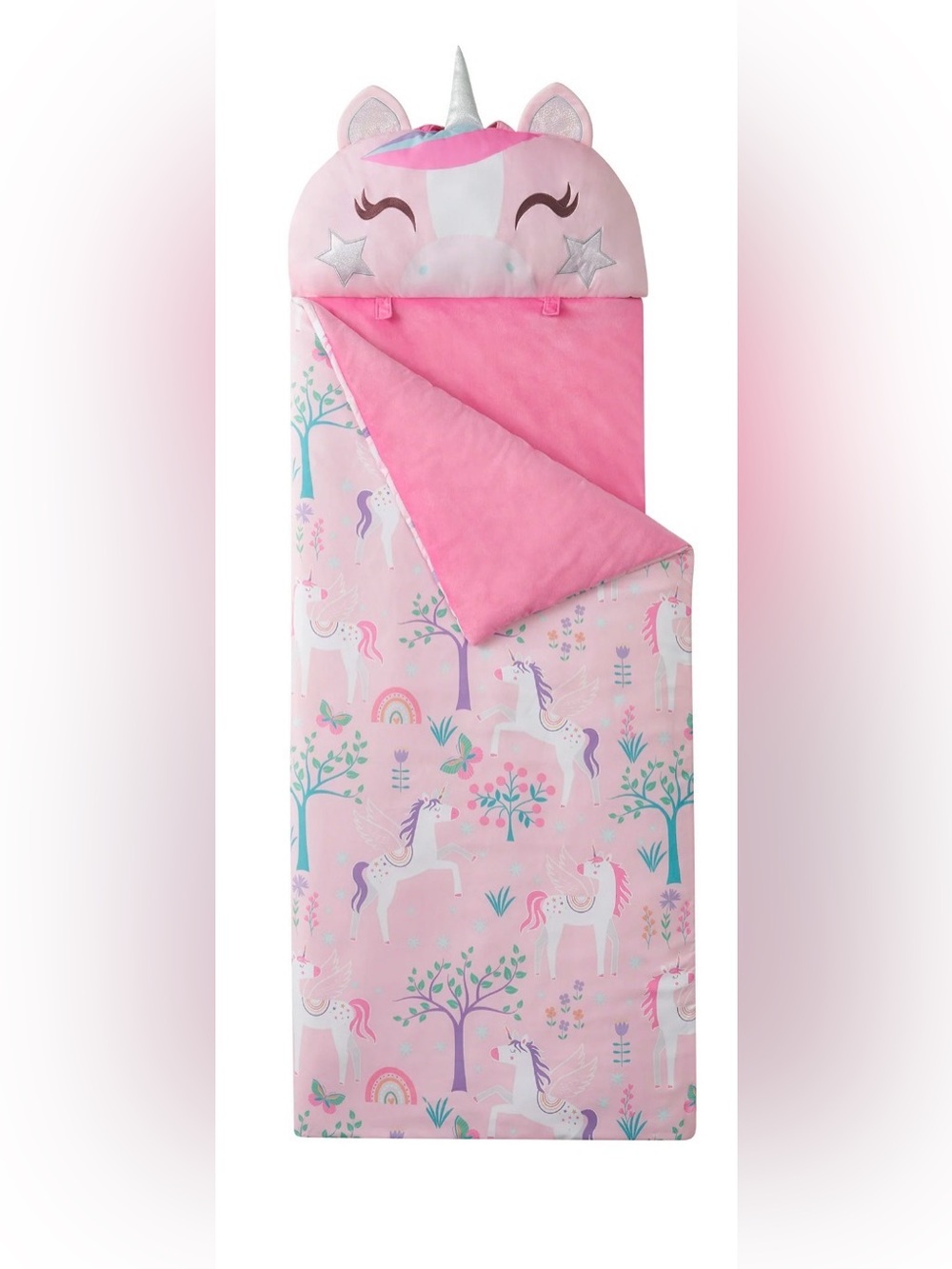 Pink Unicorn Sleeping Bag Soft Kids Bedding glow in the dark 24x70” new